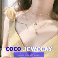 COCOJEWELRY สร้อยคอมุกคู่สไตล์ฝรั่งเศสย้อนยุคที่สง่างามของผู้หญิงสร้อยคอออกแบบให้มีเอกลักษณ์ที่เรียบง่าย Ins