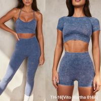 ♧ Vito Martha 016A Spot European and American hot style tight sports bra top seamless yoga suit shorts fitness long-sleeved yoga suit women