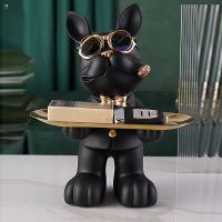 RET Bulldog Holding Storage Tray Resin Ornament Animal Sculpture Key Jewelry Holder Home Living Room Entrance Desk Decor