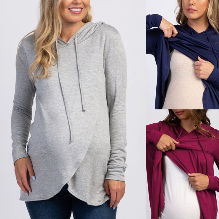 2022เสื้อสเวตเตอร์มีฮู้ด-แขนยาวเสื้อในให้นมลูกหญิงตั้งครรภ์เสื้อผ้าคุณแม่