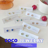 COCOJEWELRY ญี่ปุ่นและสไตล์เกาหลีใหม่ S925เงินสเตอร์ลิงเข็ม Dangler รูปหัวใจต่างหูแมวตาชุด INS แฟชั่นที่เรียบง่ายและกะทัดรัดเรขาคณิต Eardrop อุปกรณ์เสริมเครื่องประดับของขวัญ