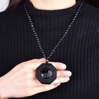 Black Obsidian Chinese Philosophy Taoist Symbol Taichi Yoga Necklace Eight Diagrams Yin Yang Amulet Pendant Jewelry