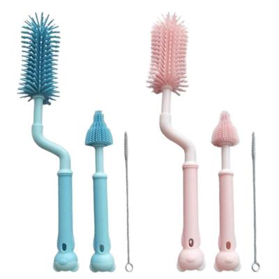 Silicone Bottle Brush 360 Degree Rotation Kid Bottle Brush Cleaner Set Reusable Cleaning Brush For Breast Pumps Milk Storage Bags Straws. All-Round Cleaning Sturdy Bristles 3 Pcs benchmark