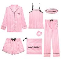 Spring Summer 7 Pcs Set Silk pijamas sexy Women Pajamas Print Shorts Long Sleeve Top Elastic Waist Pants Full Lounge Sleepwear