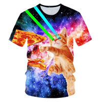 Lovely Kitten Cat 3d T เสื้อพิซซ่า Funny Street Top Tee แขนสั้น Unisex 2022 Cool สัตว์แมว Tshirt ผู้ชายผู้หญิง Galaxy Space