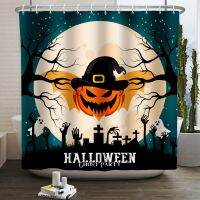 【Bathroom sale】 Pumpkin3DBlack ที่น่ากลัวแมวภูมิทัศน์ BackgroundScreenPolyester อุปกรณ์ห้องน้ำ