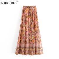 【CW】 Rayon Cotton Skirts Floral printed Elastic waist up Tassel Big