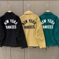 NY Spring and Autumn Pure MLBˉ Cotton Coat Womens Yankees Lapel Shirt Workwear Coach Jacket Fashion Long Sleeve Shirt Mens Trench Coat