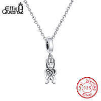 Effie Queen 925 Silver Girl Holding Heart Charms Necklace Pendants For Women Girls Oxidized Silver Necklaces Sweet Jewelry CB12