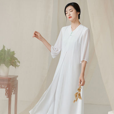 Qing Shuzhai 2022สาธารณรัฐจีนย้อนยุคสไตล์จีนเสื้อผ้าชา Ao Dai ปรับปรุง Cheongsam ชาศิลปินเสื้อผ้าผู้หญิง