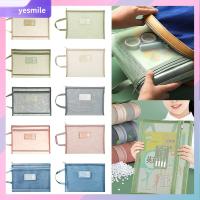 YESMILE 2Pcs โปร่งใสโปร่งใส กระเป๋าใส่เอกสาร ตาข่ายแบบตาข่าย A4 กระเป๋าเก็บเครื่องเขียนกล่องดินสอ แบบพกพาได้ สองชั้น แฟ้มโฟลเดอร์หนังสือ ออฟฟิศสำหรับทำงาน