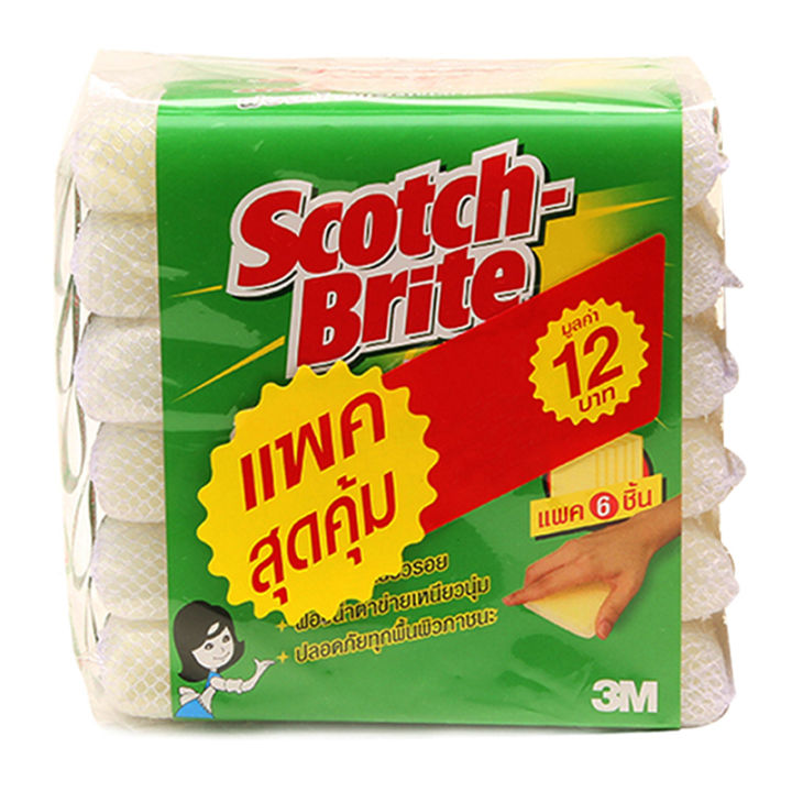 Scotch Brite Sponge Net x 6 pcs.สก๊อตช์-ไบรต์ ฟองน้ำหุ้มตาข่าย แพ็ค 6 ชิ้น