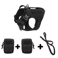 Military Service Working Training Tactical Molle Dog Harness for Large Vest with Side Bags Pouches for Dog Collar and Leash Set