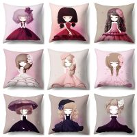 Cartoon Girl Print Pillowcase Decor Polyester Long Dress Pillow Cover Home Office Pillow Case Cushion Cover