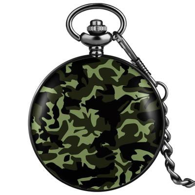 ลายพรางสีฟ้า/เขียว/เทาภาพเขียนตามความต้องการควอตซ์นาฬิกาพกกองทัพแบบทหารจี้อะนาล็อกวินเทจ Jam Rantai ชั่วโมง