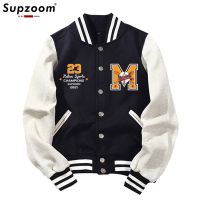 Supzoom New Arrival Letter Rib Sleeve Cotton Top Fashion Logo Single Breasted Casual Bomber Baseball Jacket Loose Cardigan Coat