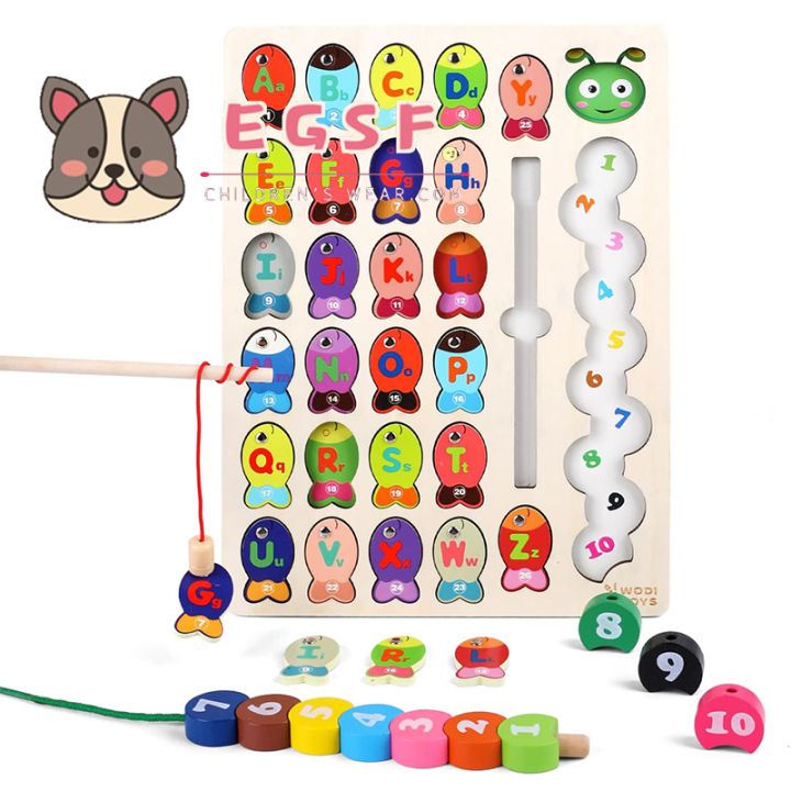 Magnetic Wooden Fishing Game Toy for Toddlers, Alphabet Fish Catching  Counting Games Puzzle with Numbers and Letters, Preschool Learning ABC and  Math