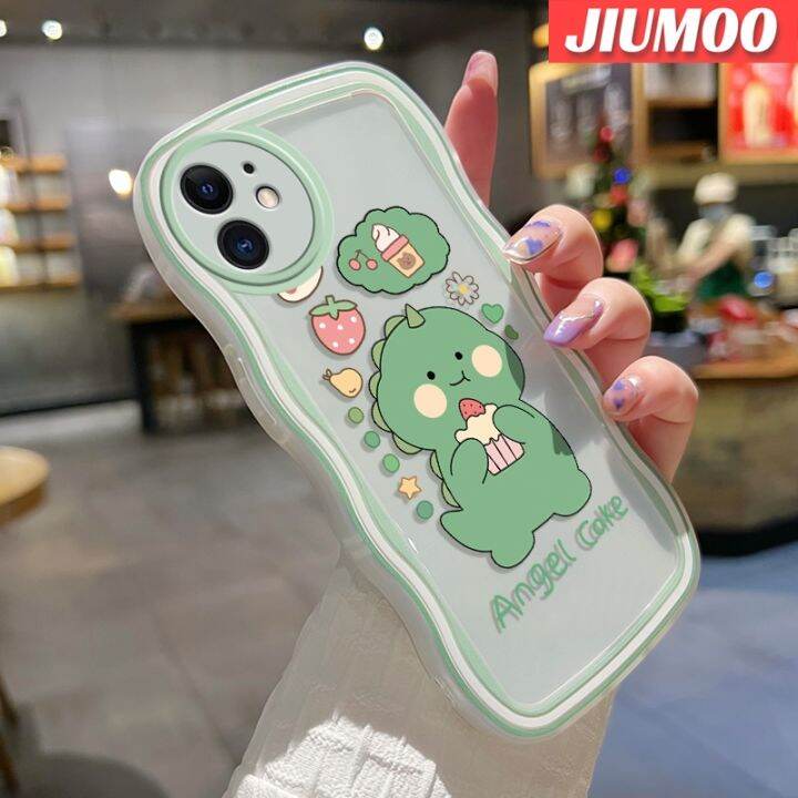 เคส-jiumoo-สำหรับ-iphone-11-11-pro-11-pro-max-เคสลายการ์ตูนเค้กไดโนเสาร์สุดสร้างสรรค์ลายคลื่นขอบเคสโทรศัพท์แบบใสเลนส์กล้องถ่ายรูปกันกระแทกเคสป้องกันแฟชั่นเคสโปร่งใสซิลิโคนนิ่ม