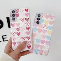 เคสโทรศัพท์มือถือแบบนิ่ม ใส กันกระแทก ลายกราฟฟิตี้หัวใจ สีชมพู สําหรับ Samsung Galaxy S22 S21 S23 Plus Ultra Note20 A14 A23 A34 54 4G5G