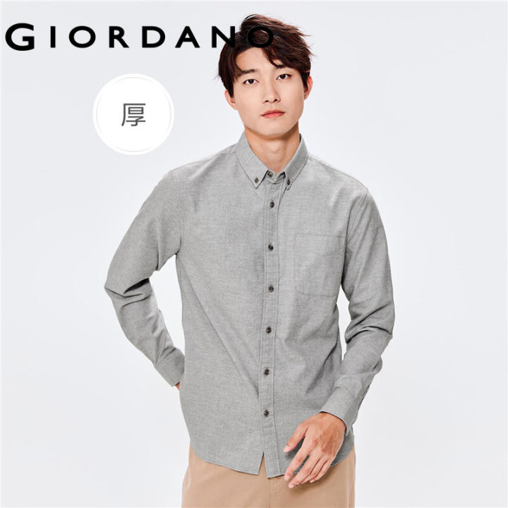 GIORDANO Men Shirts 100% Cotton Classic Collar Thick Shirts Single ...