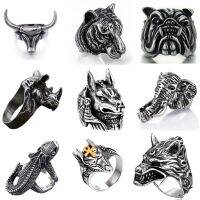 【HOT】♝△ Men Gothic Punk Male Adjusta Exaggeration Ferocious Snake Wolf Tiger Bulldog Exquisite Alloy