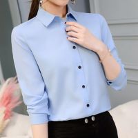 Womens Long Sleeved Blouses Female Solid Blouse Office Ladies OL Work Tops