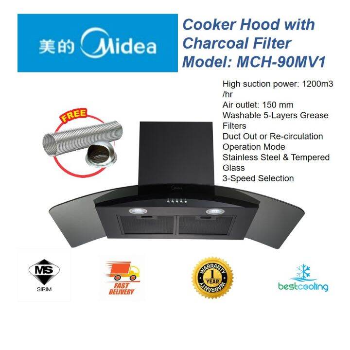 Midea MCH-90MV1 Cooker Hood with Charcoal Filter | Lazada
