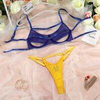 2023 Korean 2-Piece Contrast Color Mesh Cut Out Transparent Lingerie Set Women Sexy Exotic Sets Brief Kit