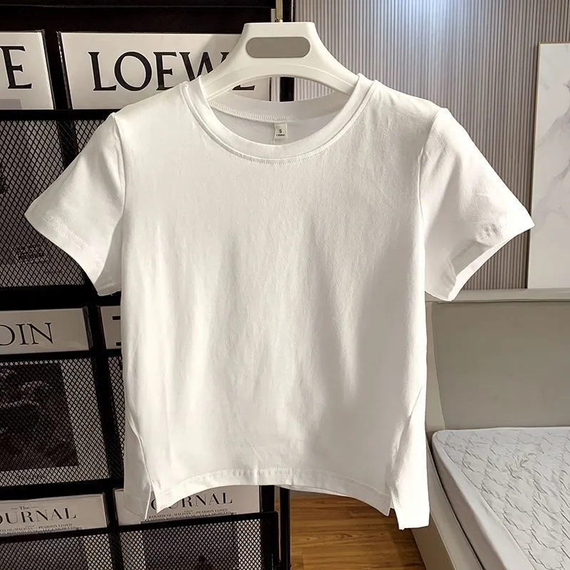 Split Neck Cotton Tee - Solid