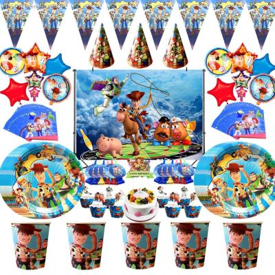 ✻卍 Toy Story 4 Birthday Party Supplies Disposable Paper Napkin Flag Tablecloth Cup Tableware Baby Shower Birthday Party Decoration