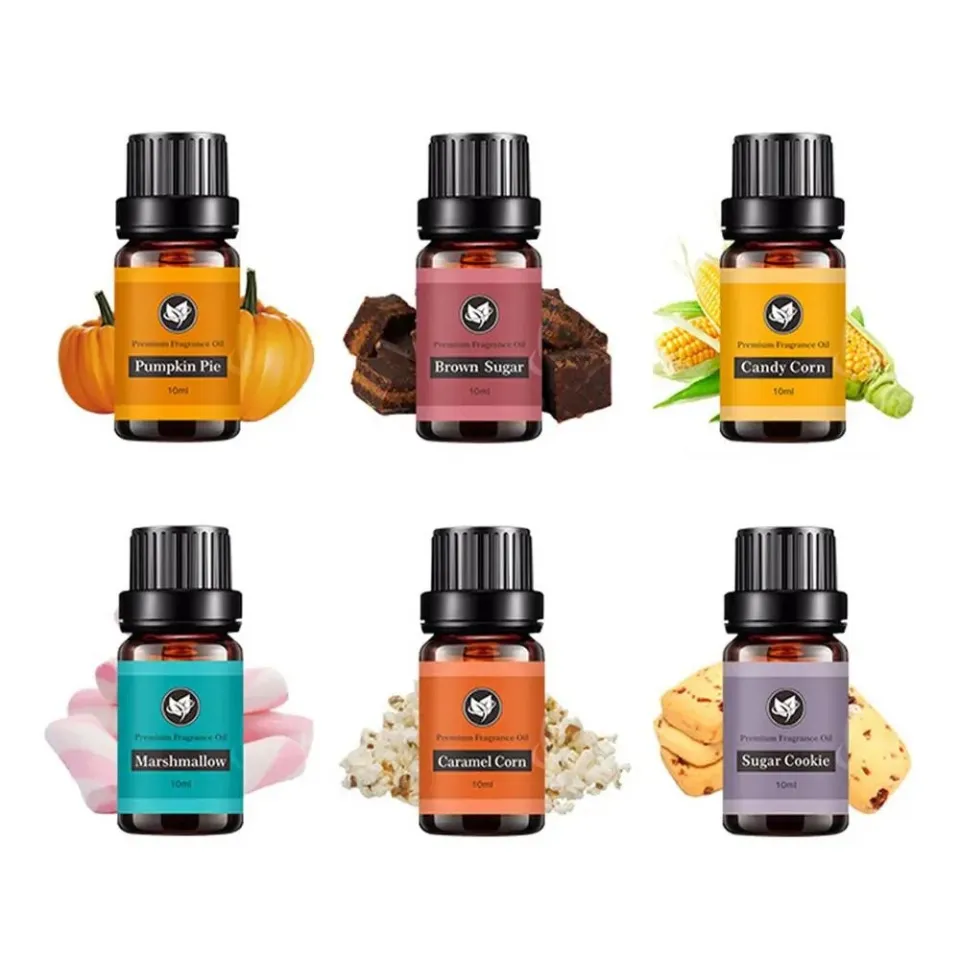 6pcs Halloween Aromatic Diffuser Essential Oil Pumpkin Pie Brown Sugar  Candy Corn Cotton Candy Fragrance Oil For Humidifiers