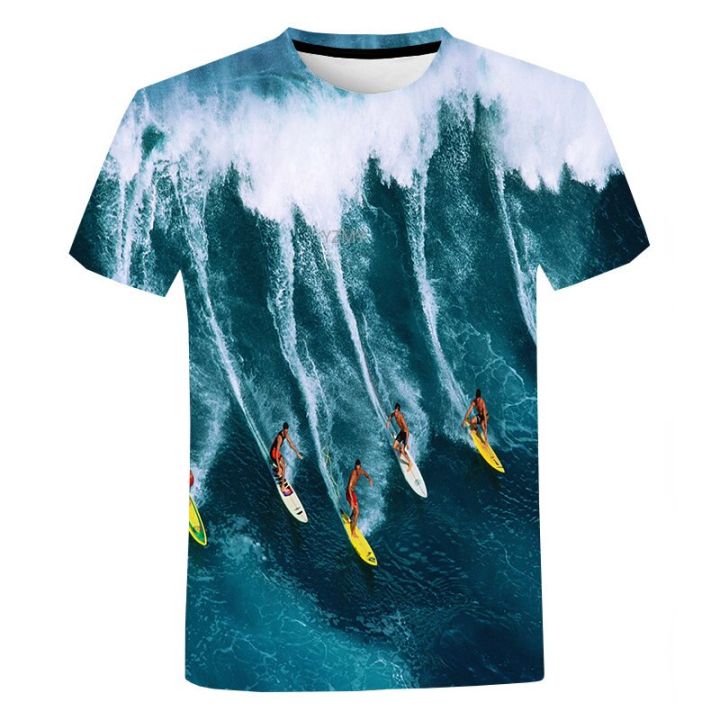 เสื้อยืดแขนสั้นผู้ชาย-sea-surfing-พิมพ์เสื้อยืด-surf-โปสเตอร์พิมพ์เสื้อยืด-surfriding-3d-พิมพ์เสื้อยืด