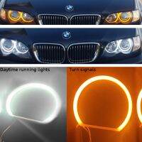 131mmx4ไฟหน้า E36สำหรับ Bmw 3 Series 3 3 3ชุดดวงตานางฟ้า Led สองสีขาวและเหลืองรัศมีวงแหวน Drl โคมไฟผ้าฝ้าย