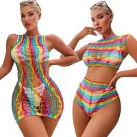 Exotic Lingerie Fishnet Sleepwear Rainbow lenceria Bodc Stocking Bodysuit Sexy Hollow Lingerie Thigh Highs See Through Jumpsuits