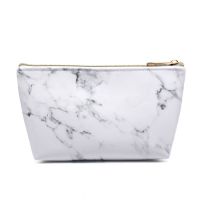 Fashion Quality White Marble Pattern PU Leather Woman Makeup Cosmetics Bag Pencilcase Pencil Case Pen Storage Organizer Handbags