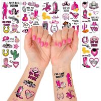 【hot】✙﹉►  Tatuagem Temporária para Menina Tatuagens Rosa Favor de Vaqueira Ocidental Adesivo Chapéu Bota Decoração do Tema Rodeio Aniversário