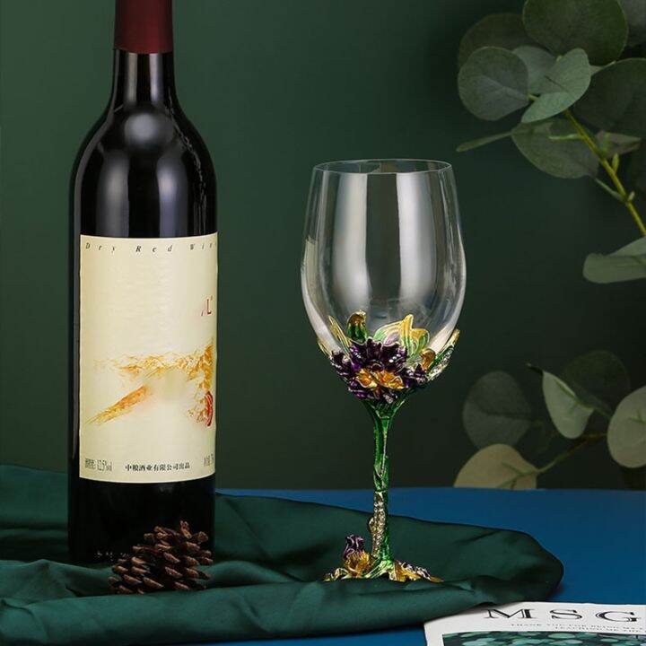 cw-enamel-colored-lead-free-wine-glass-decanter-set-golden-green-high-end-cup-luxury-goblet-wedding