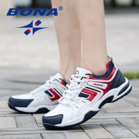 BONA Running Shoes Men Lace Up Light Leisure Sport Shoes Outdoor Jogging Breathable  Leather Sneakers Comfortable Walking Shoes