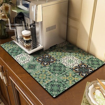 Drying Quick Dish Mat Printed Kitchen Tableware Coffee Draining Pad Dinnerware Cup Bottle Placemat Rubber Super Absorbent Mats