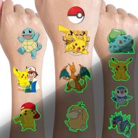 ♣ Pokemon Luminous Tattoos for Kids Pikachu Styles Temporary Tattoos Stickers Boys Girls Glow Party Supplies Gifts for Children