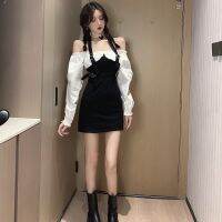 women korean dress Fake Two-piece Shoulder Temperament Dresses Female y Skirt for girl