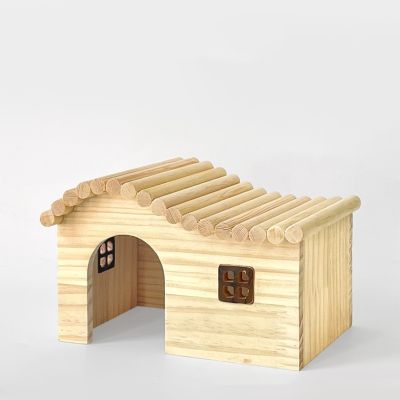 บ้านหนูแฮมสเตอร์น่ารัก Hedgehog Climbing Toy Waterproof Wooden Small Animal Beds Anti-Mite Cottage Cozy Supplies D0LD
