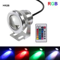 MKEB พร้อมรีโมทคอนโทรล โคมไฟ RGB Fountain ไฟสีอ่อน กระจกนูนและนูน โคมไฟบ่อ RGB ปรับได้ปรับได้ 10W ค่ะ สปอตไลท์ใต้น้ำ สวนในสวน