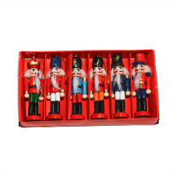 (ร้อน) 6Pcs ไม้ Nutcracker Solider รูปตุ๊กตา Miniature Vintage Handcraft Pup ปีใหม่เครื่องประดับคริสต์มาสตกแต่งบ้าน