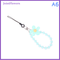 JointFlowers สายคล้องโทรศัพท์มือถือลูกปัดลูกปัดสีมาการองสายคล้องข้อมือโซ่ร้อยโทรศัพท์มือถือดอกไม้ลูกปัด1ชิ้น