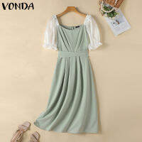 Fancystyle VONDA แขนพองลมอ่อนโยนของผู้หญิงชุดเดรสทรงเอเก็บเอว V Nek Beads Sunsress #2