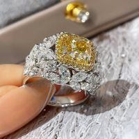 Adjustable Big Bling Yellow Zircon Stone Silver Color Charming Ring for Women Wedding Engagement Fashion Jewelry 2022 New Trend