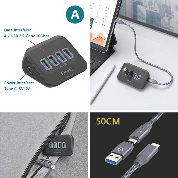 phixero-10อะแดปเตอร์-gbps-usb-3-2ฮับตัวแยก-type-c-สถานีตัวเสียบสวิตซ์แบบ-multipprise-usb-7ปลั้กพอร์ตการ์ดรีดเดอร์-sd-สำหรับ-surface-macbook-pc-feona