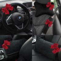 [Dudu home furnishing] Retro Red Dot Bow Universal Car Seat Headrest Neck Pillow Waist Support Auto Seatbelt Cover อุปกรณ์ตกแต่งภายในรถยนต์สำหรับผู้หญิง