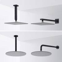 Bathroom Wall Ceiling Mounted Shower Arm Top Head Ultra Thin Matt Black Rainfall Sprinkler Spar Big Square Round Shower Tube